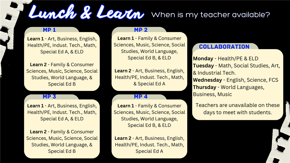lunch and learn teacher schedule